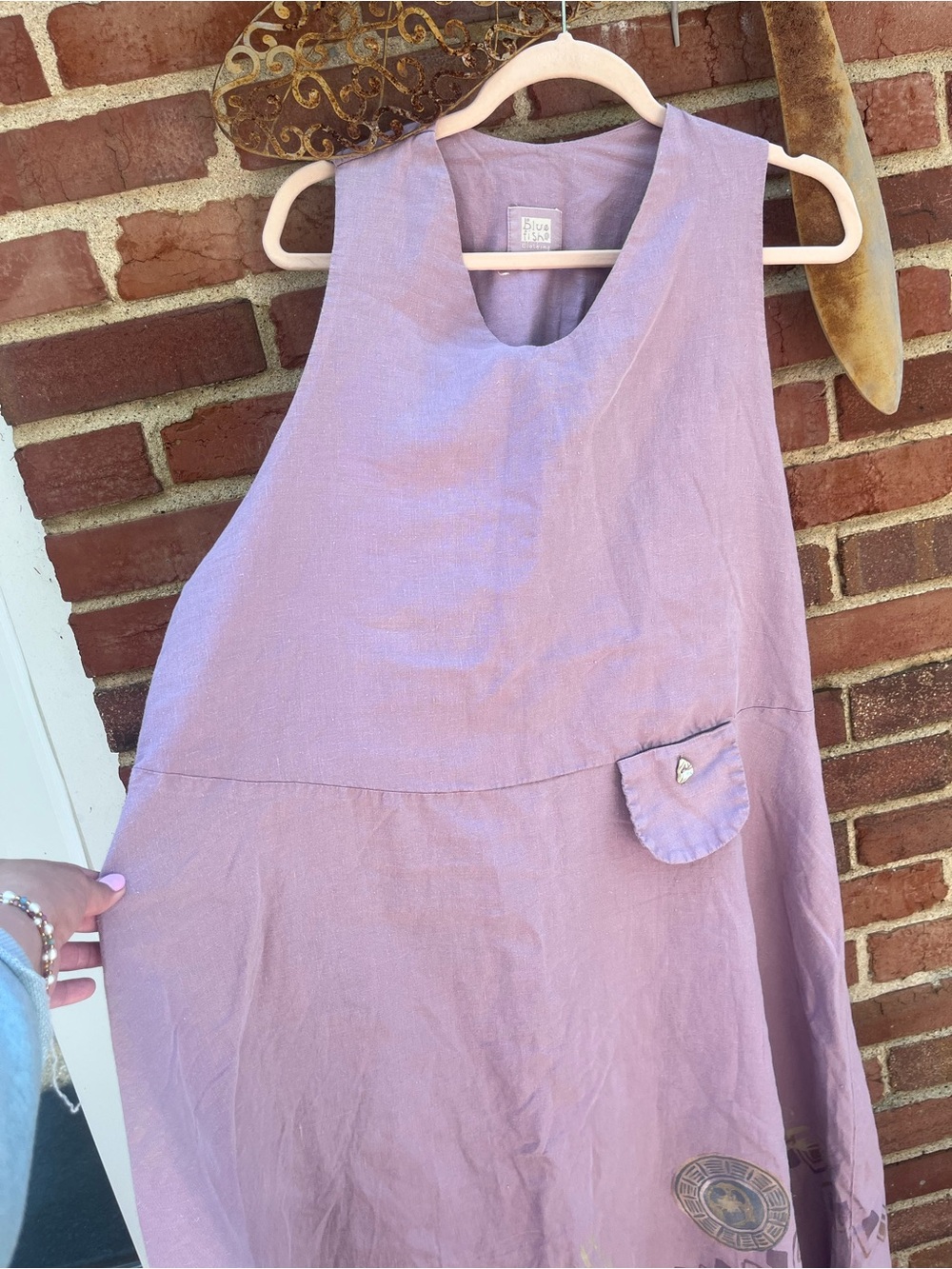 Blue Fish Hand Painted Linen Dress - Picture 2 of 6